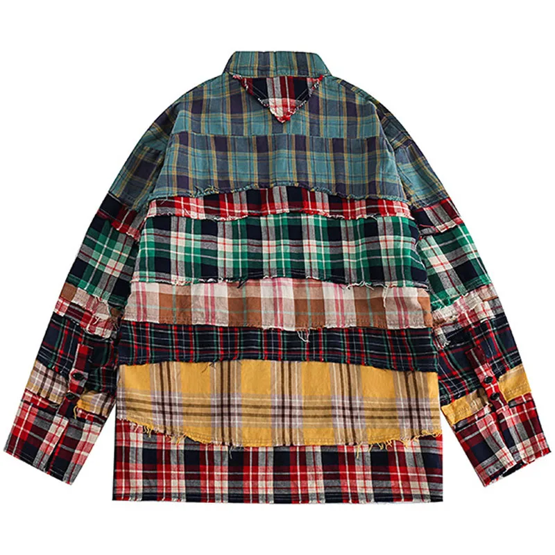 Unmatched | Raw-Edge Patchwork Plaid Overshirt