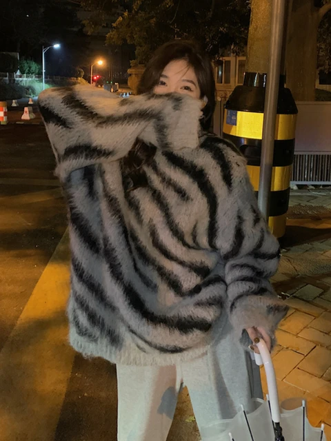 Rare Breed | Fuzzy Zebra-Stripe Sweater - Image 2