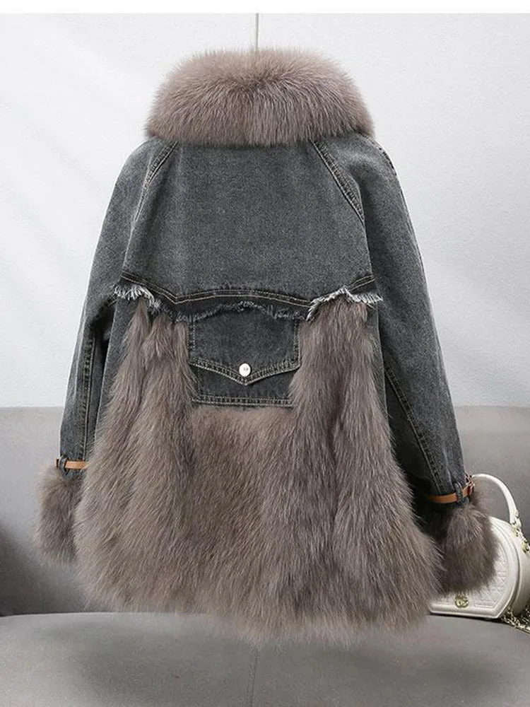 Mixed Signals | Plush-Panel Denim Coat - Image 2